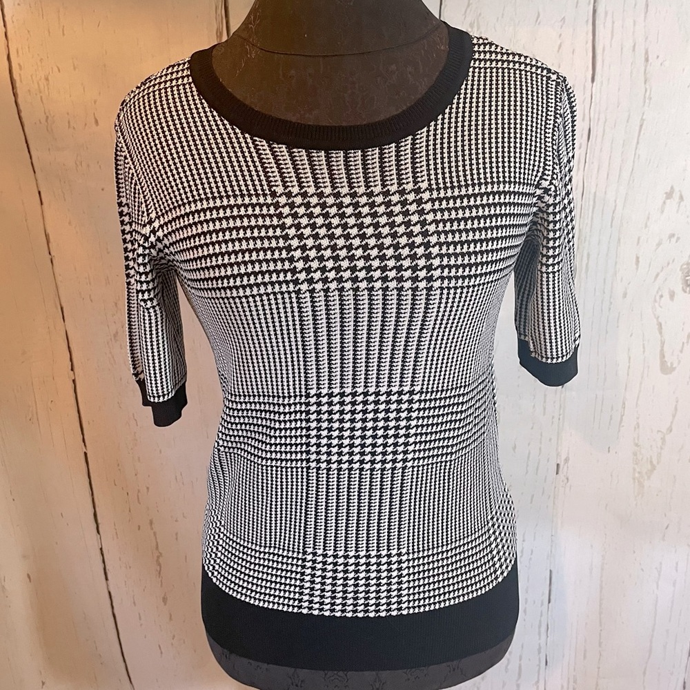 Premise black and white houndstooth knit top